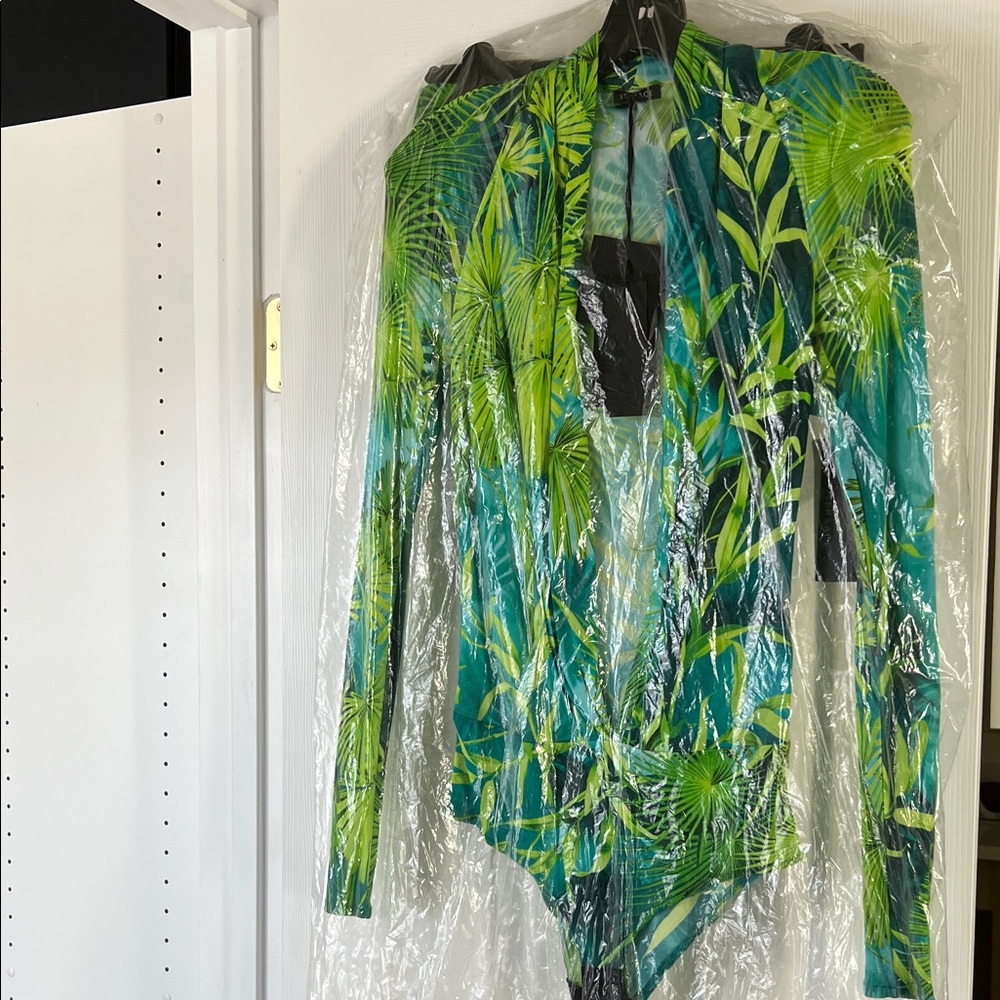 Versace Green and Blue Leaf Print Garment